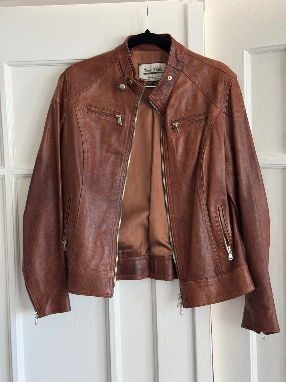 Real Italian Leather Cognac Brown Moto Jacket